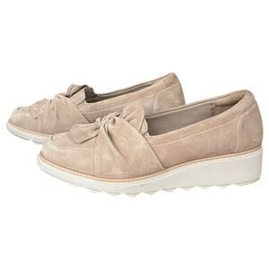 Clarks Sharon Dasher Slip On Wedge Loafer Beige Suede Women's 8 EU 39 EUC